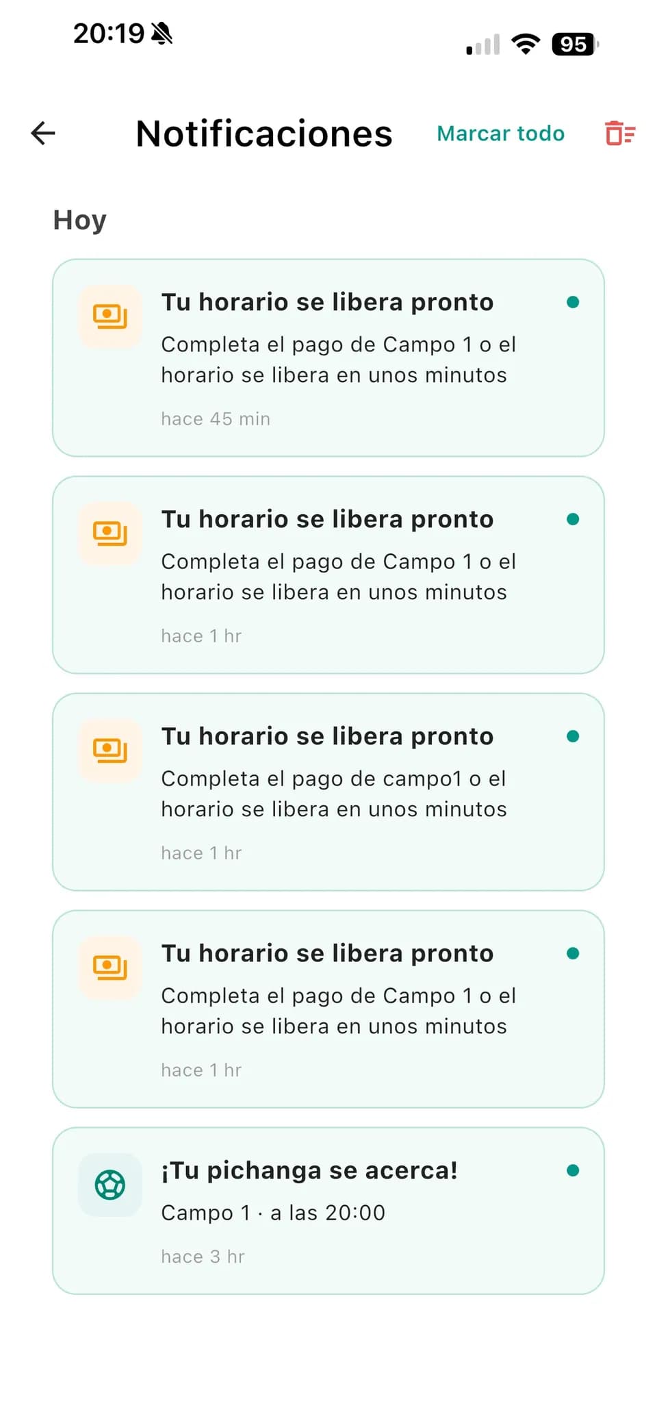 Notificaciones de la reserva