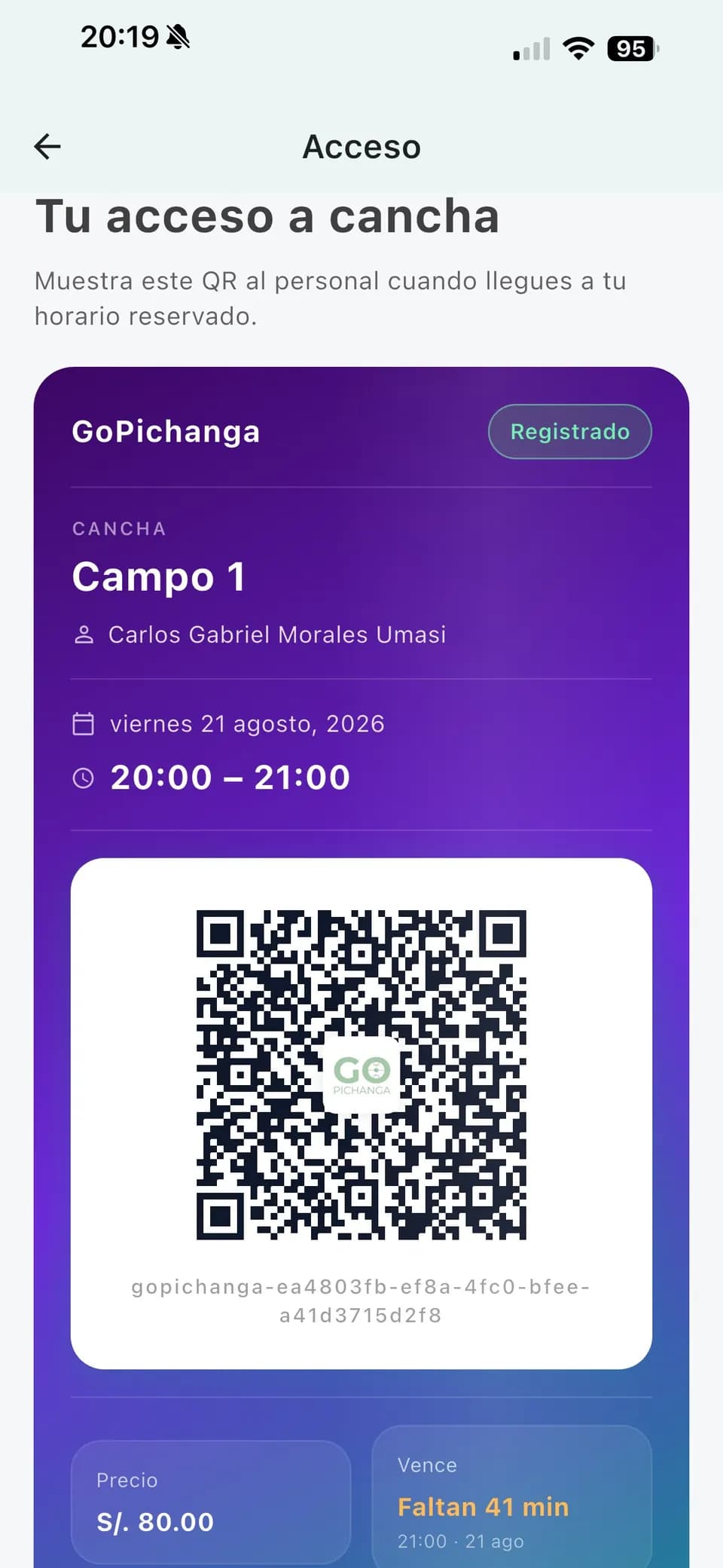 Pase QR para ingresar a la cancha
